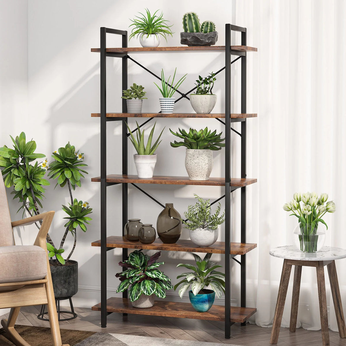 5 Tier Rustic Brown Bookcase V4807