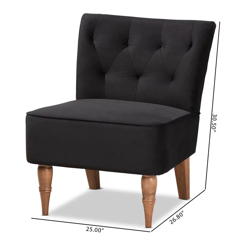 Black Velvet and Walnut Brown Wood Accent Chair G93646