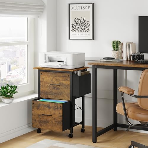 Rustic Brown Mobile File Cabinet with 2 Fabric File Drawer Y40163