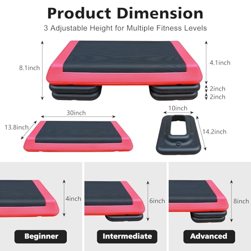 28.5'' Adjustable Aerobic Step Platform with 4 Risers (Red Grey) O745