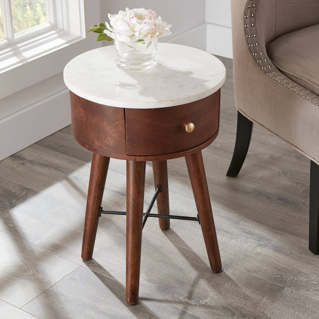 White and Brown Cherry Round End Table X262