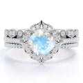 1.5 carat Cushion Blue Moonstone and Moissanite Wedding Ring Set in 18k White Gold over Silver Y181