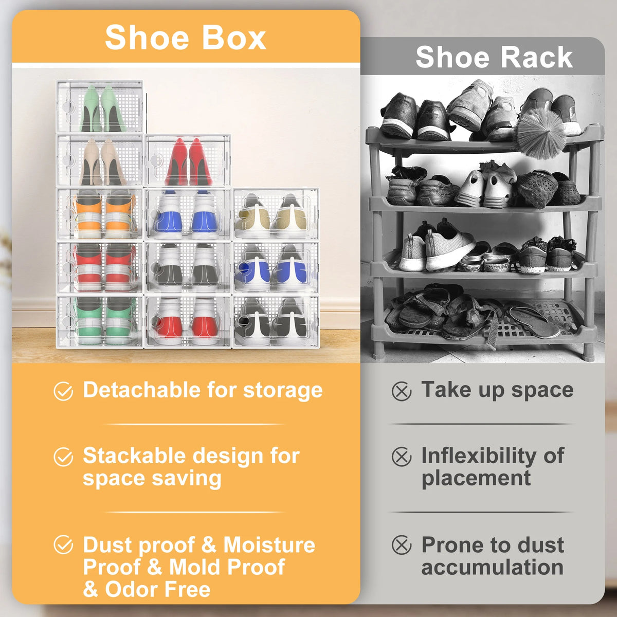 12 Pack Clear Stackable Shoe Storage Box V4590