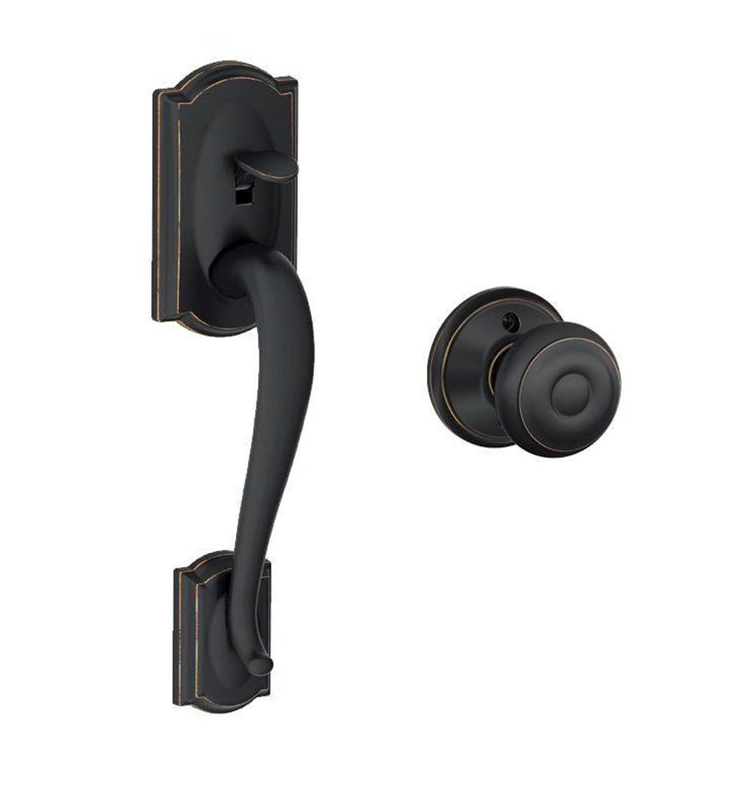 Touchscreen Deadbolt with Alarm and Georgian Knob Aged Bronze X435269