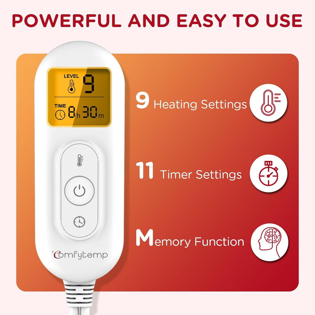 Heating Pad with Strap, 9 Heat Levels, 11 Auto-Off A457