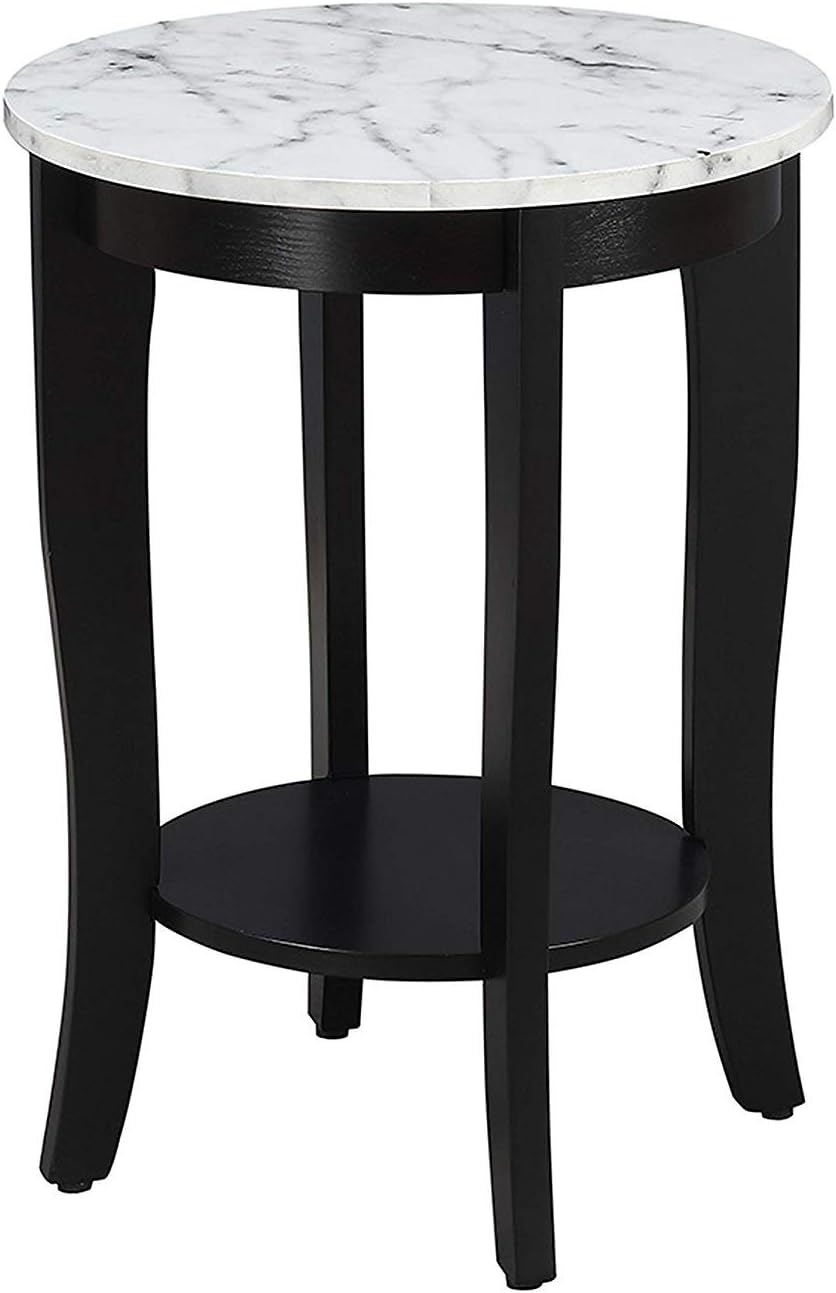 White Faux Marble Round End Table F9073