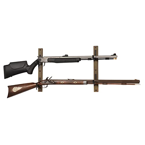 Brown/Black Wood Rifle Rack with Metal Hooks A6386
