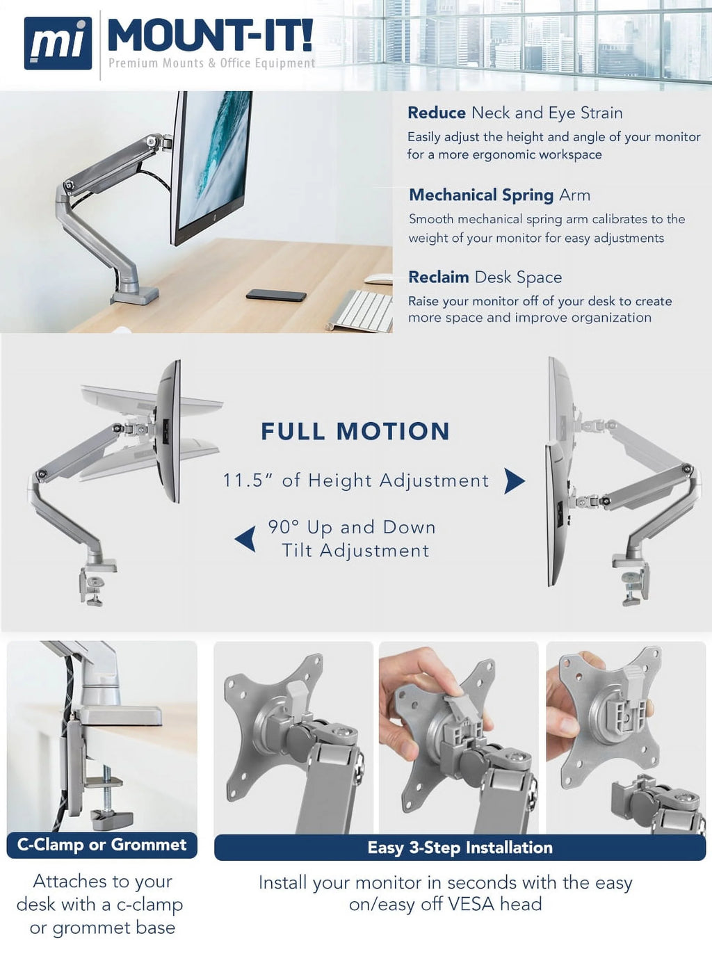 Single Monitor Arm Mount for 24-32 Inch Screens T7080