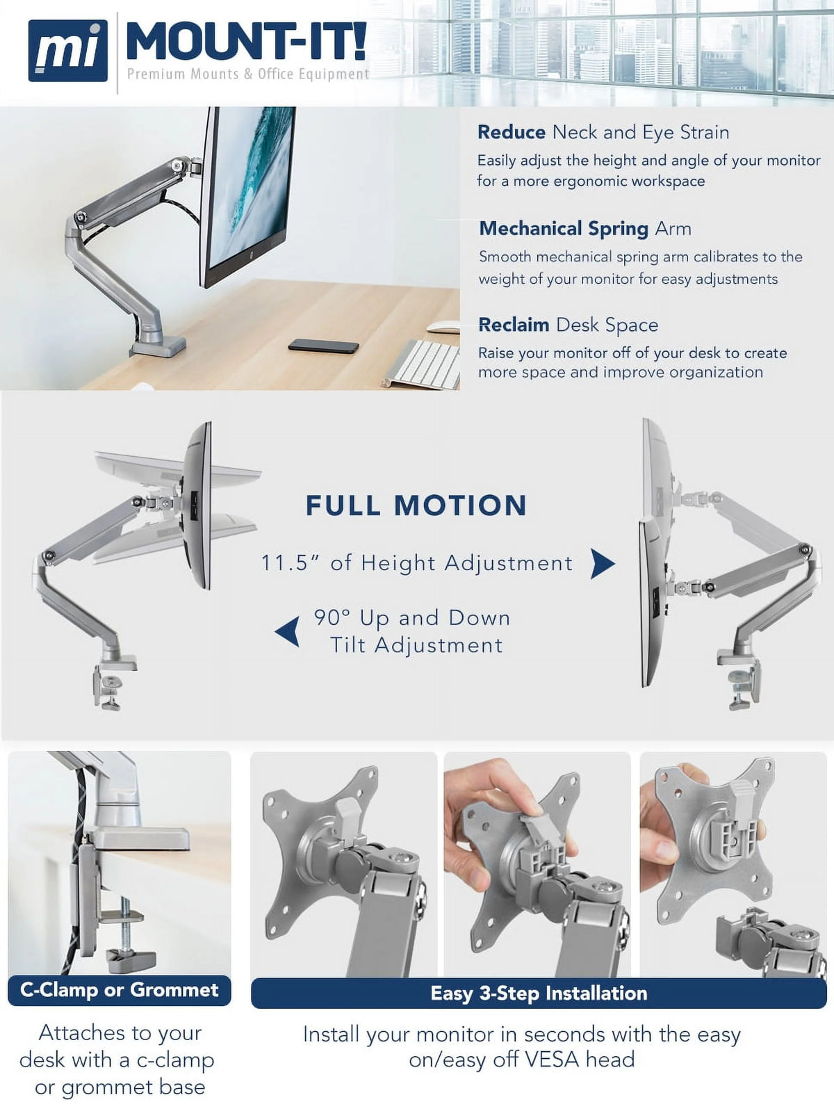 Single Monitor Arm Mount for 24-32 Inch Screens T7080