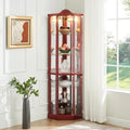 Antique Style Glass Corner Curio Display Cabinet with Adjustable Shelves and Push-to-Open Doors (Cherry) R60591