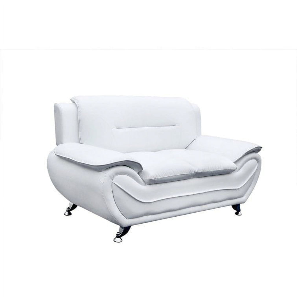 Faux Leather Pillow Top Arm Loveseat Cream White Z219