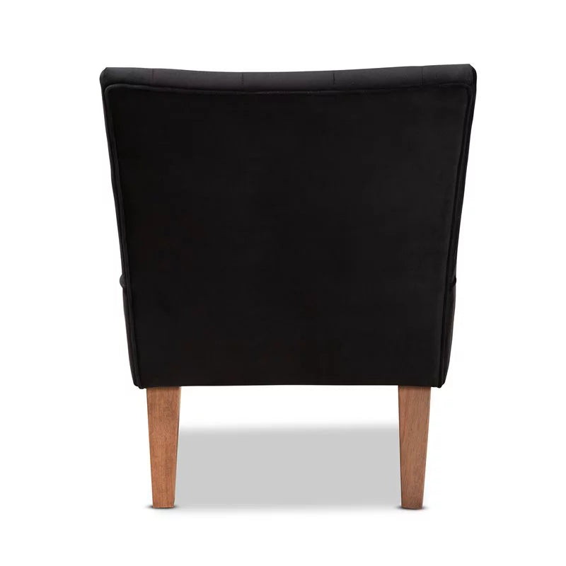Black Velvet and Walnut Brown Wood Accent Chair G93646
