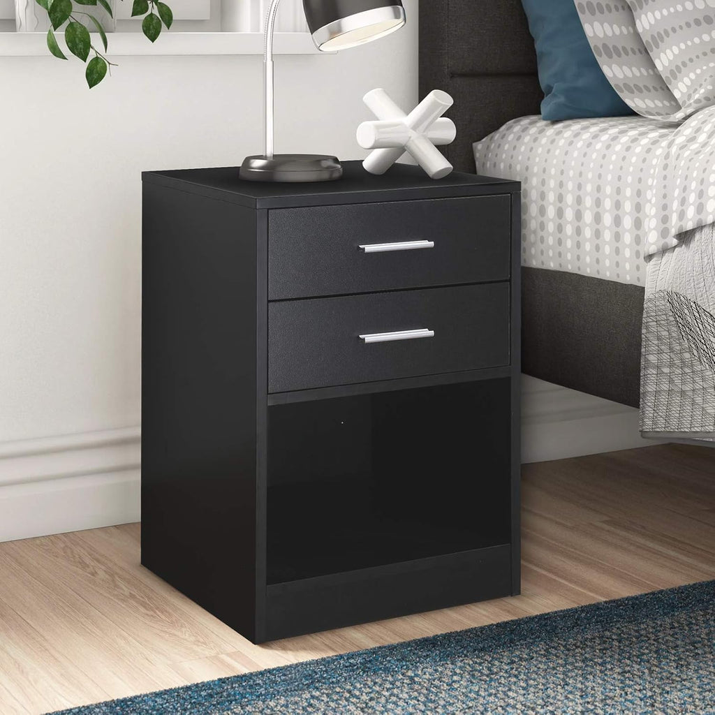 Black Double Drawer Nightstand with Shelf K24728