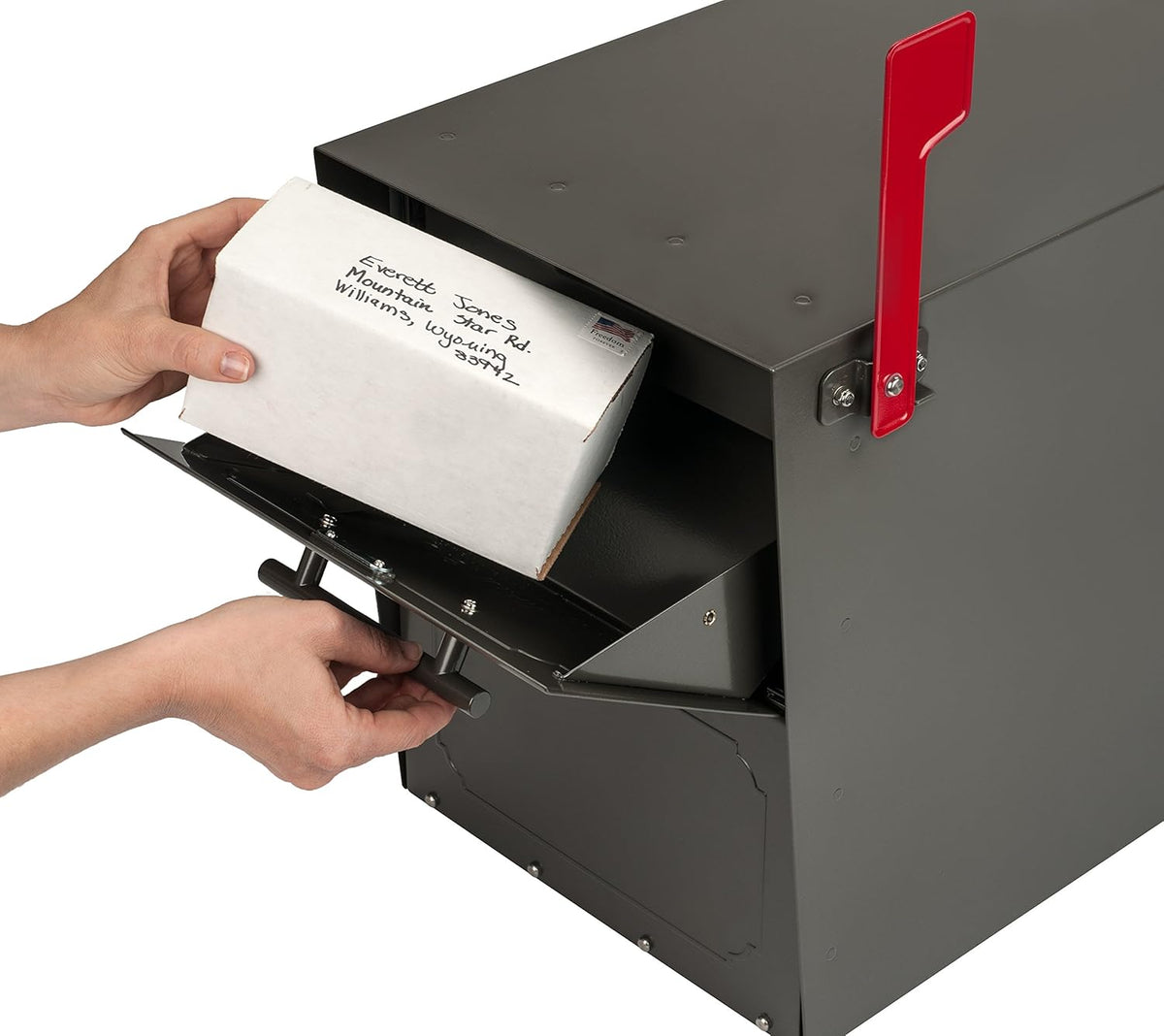 Graphite Bronze Stainless Steel Locking Post Mount Parcel Mailbox L99561