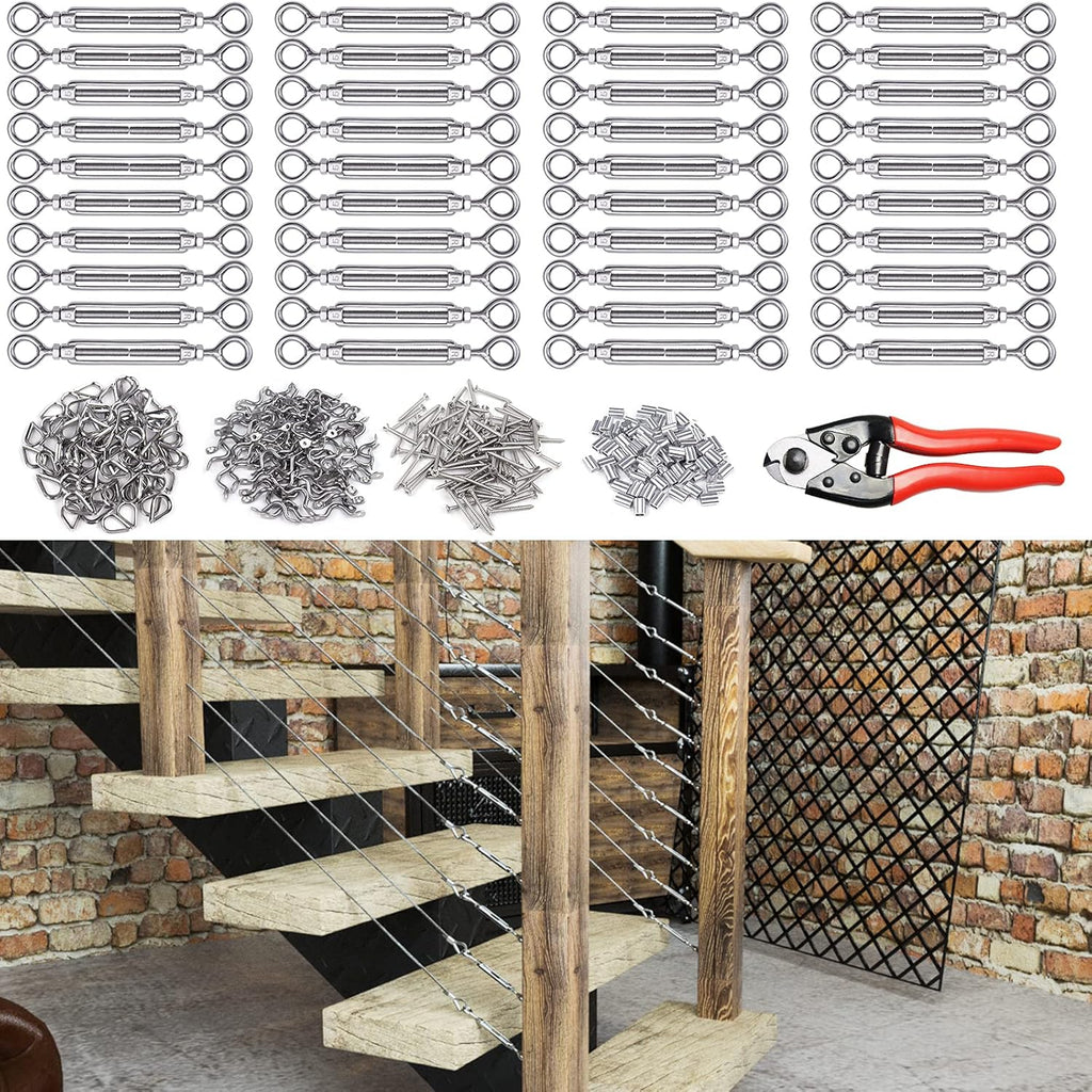 40Set 1/8 Cable Railing Kit Hardware Heavy Duty Turnbuckle M5 Eye to Eye Stainless Steel Angle Adjustable T20404