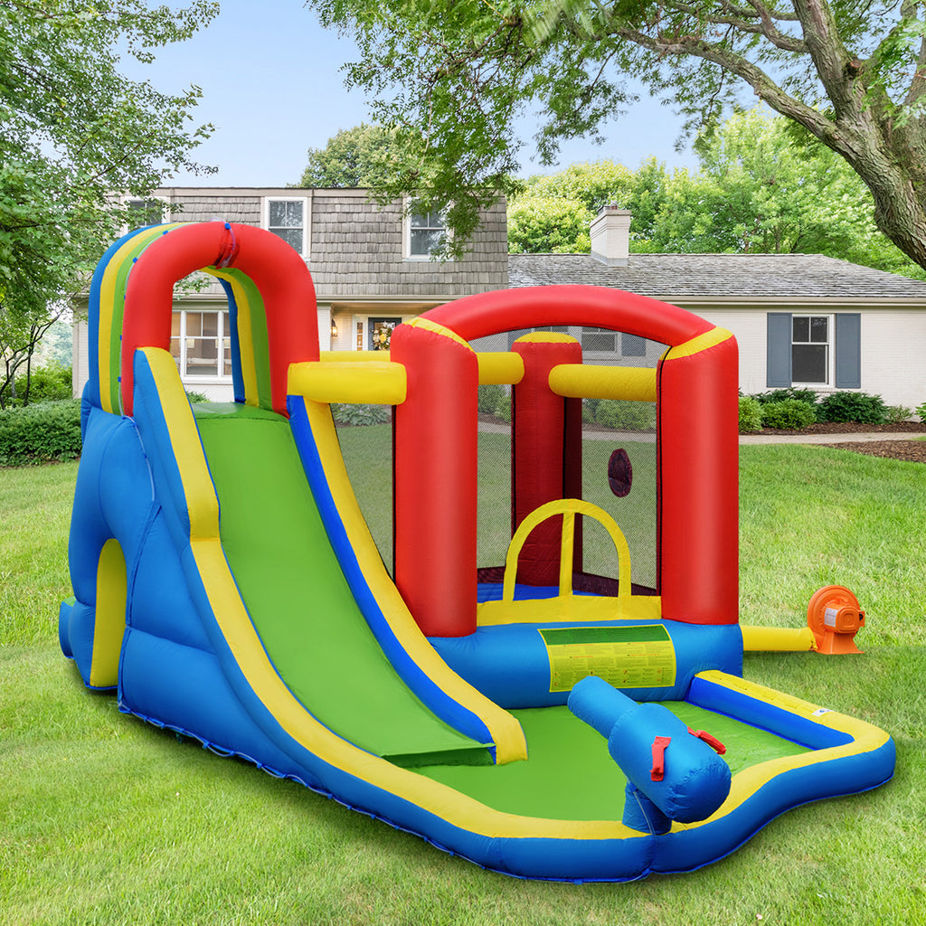Inflatable Kid Bounce House Slide Climbing Splash Pool Castle with 750W Blower Y190