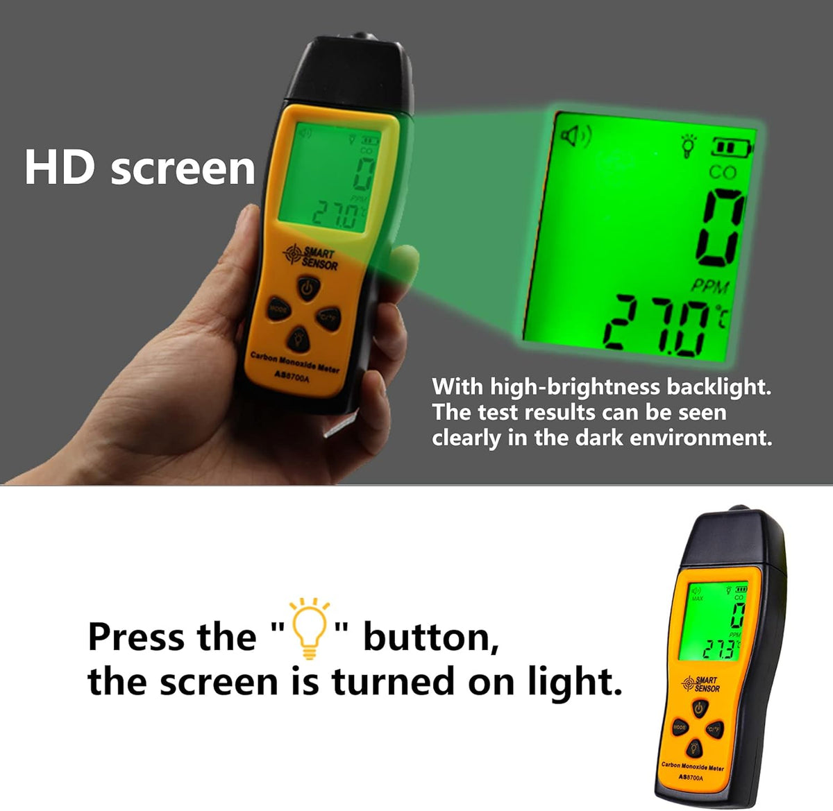 Handheld Carbon Monoxide Meter, 0-1000 ppm, Pack of 2 V93108