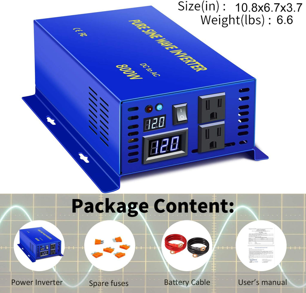 600W Pure Sine Wave Inverter 12v to 110v 120v dc to ac Dual US Plug U281