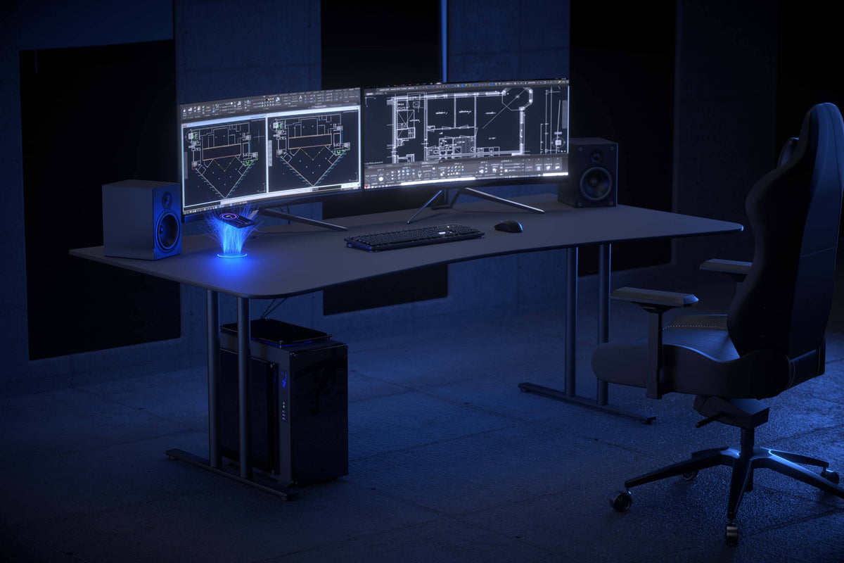 Black Gaming Desk with Infinity Mousepad and Built-in Cellphone Charger R501