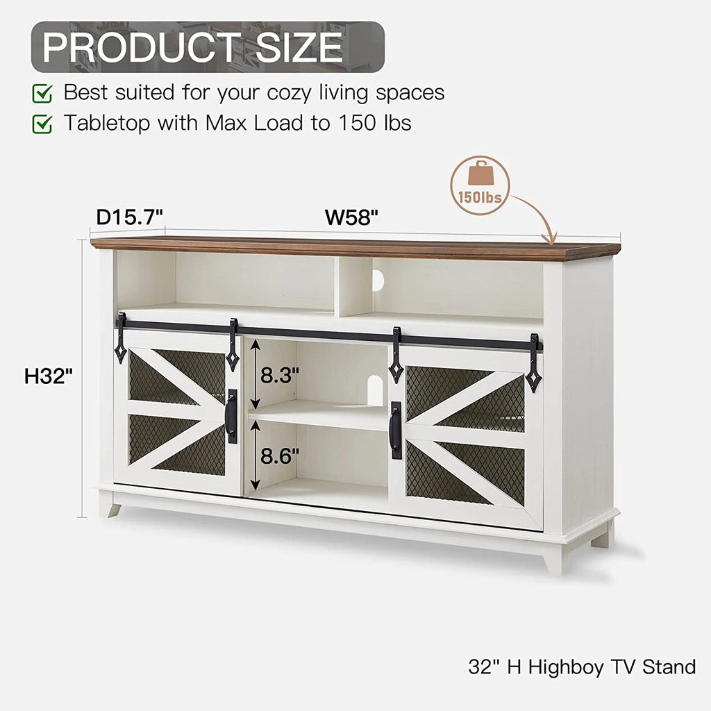 Antique White Wood TV Stand with Storage Shelves T3670