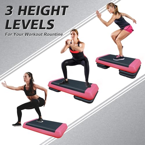 28.5'' Adjustable Aerobic Step Platform with 4 Risers (Red Grey) O745
