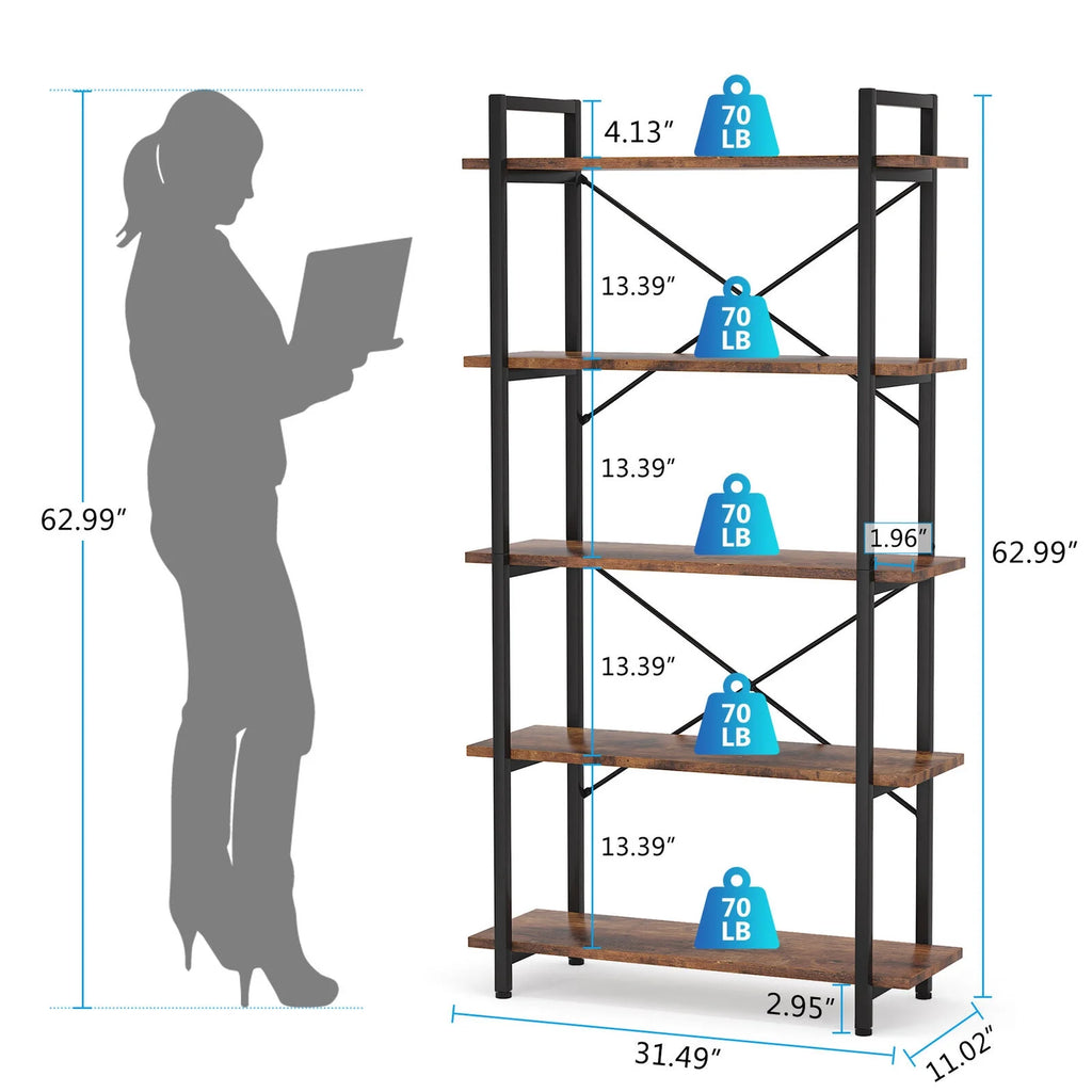 5 Tier Rustic Brown Bookcase V4807