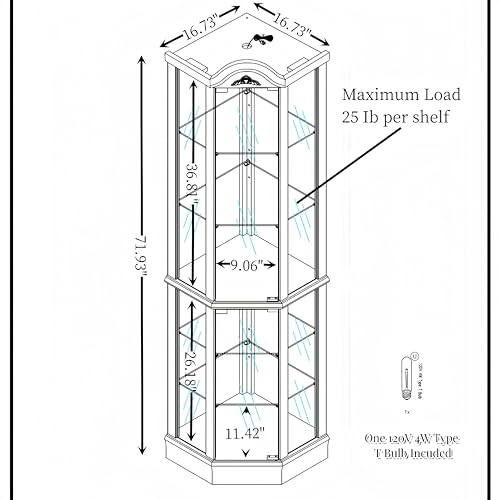 Antique Style Glass Corner Curio Display Cabinet with Adjustable Shelves and Push-to-Open Doors (Cherry) R60591