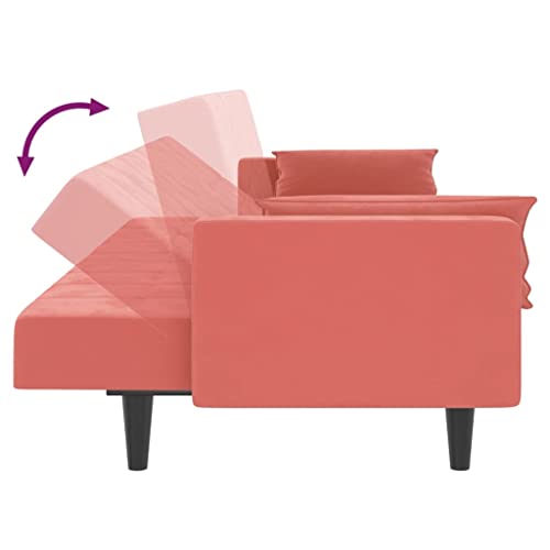 Pink Velvet 2-Seater Sofa Bed with Two Pillows E930