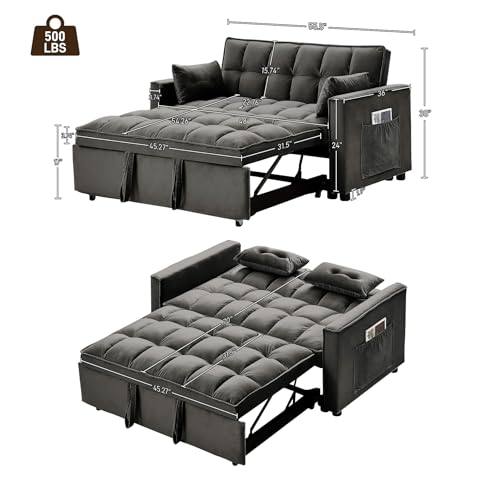 Black Velvet 2 Seater Convertible Sleeper Sofa with Pullout Bed Z71317