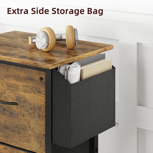 Rustic Brown Mobile File Cabinet with 2 Fabric File Drawer Y40163