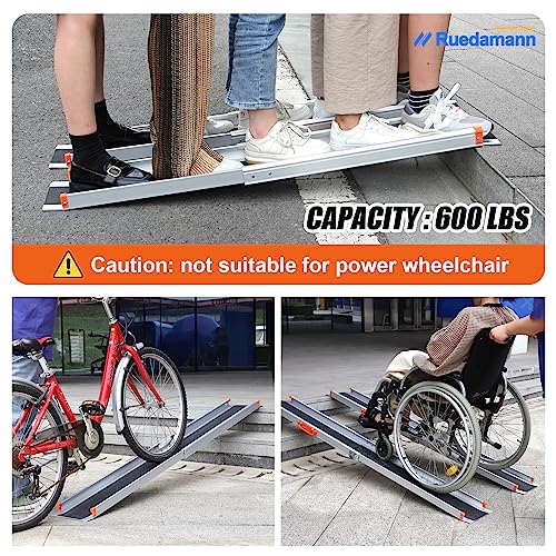 6FT Adjustable Aluminum Wheelchair Ramp, 600lbs Capacity, Non-Skid Surface U681