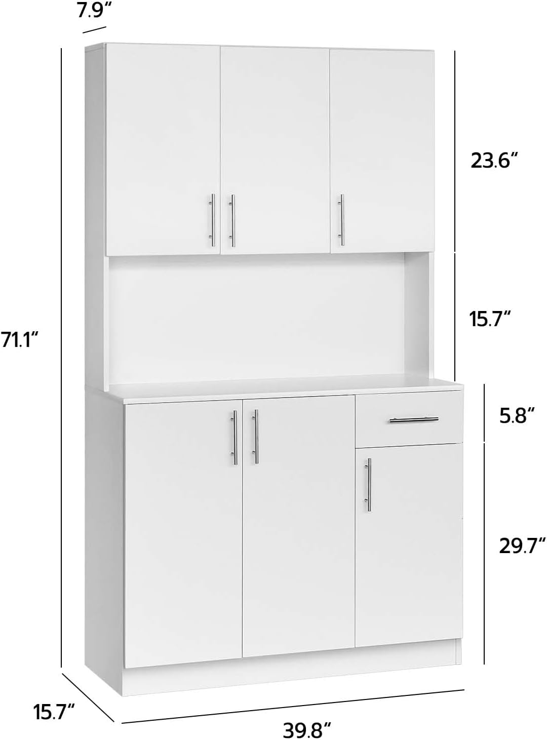 White 71" Freestanding Tall Kitchen Pantry Cabinet with 6 Doors and Drawer I224140