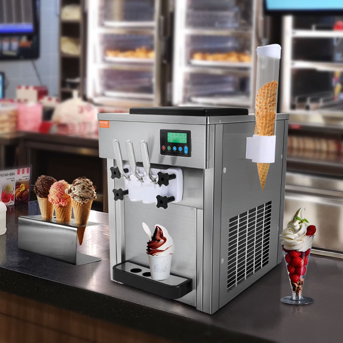 Commercial Soft Serve Ice Cream Machine 3 Flavor Countertop R77076