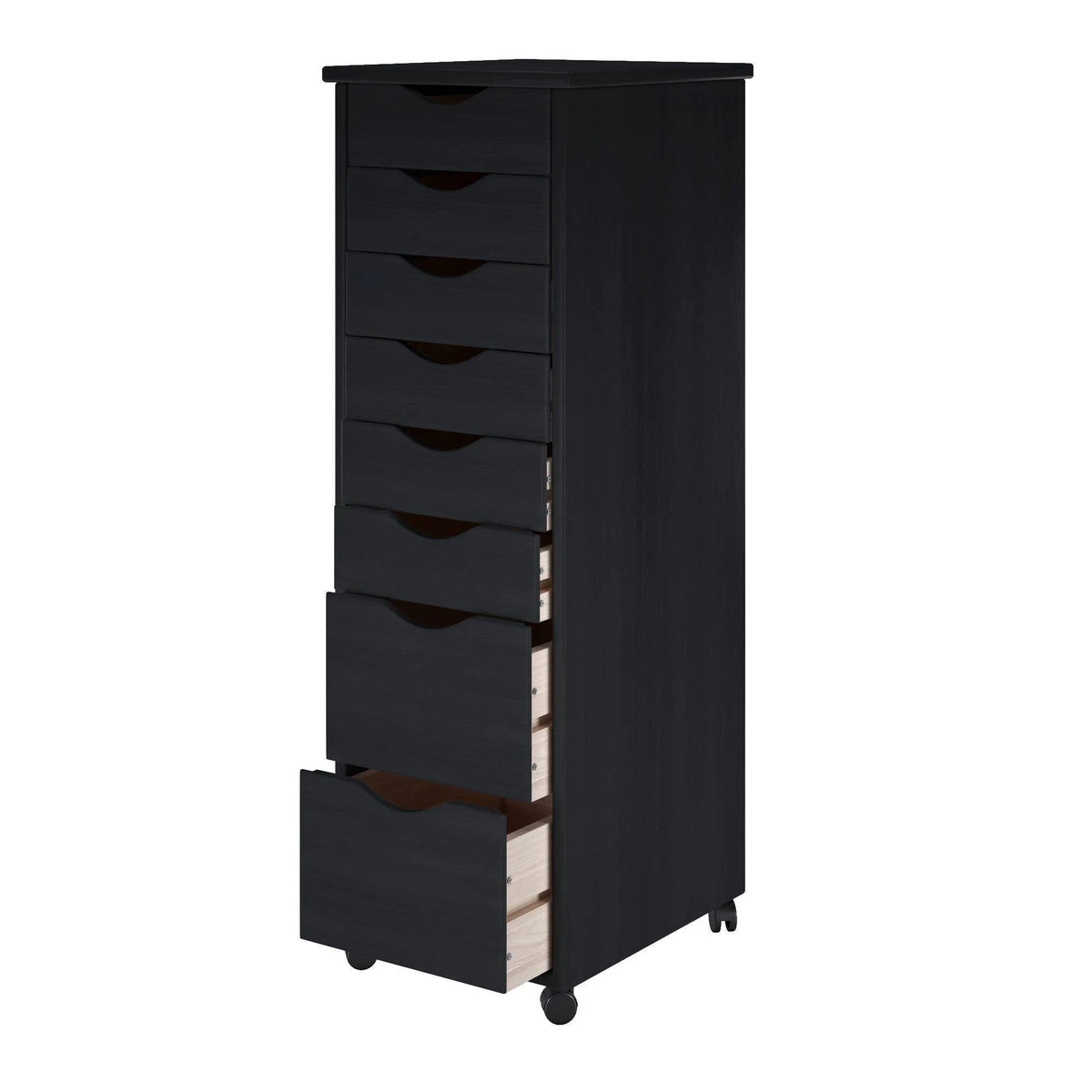 Solid Wood 6+2 Drawer Roll Cart Black D6668