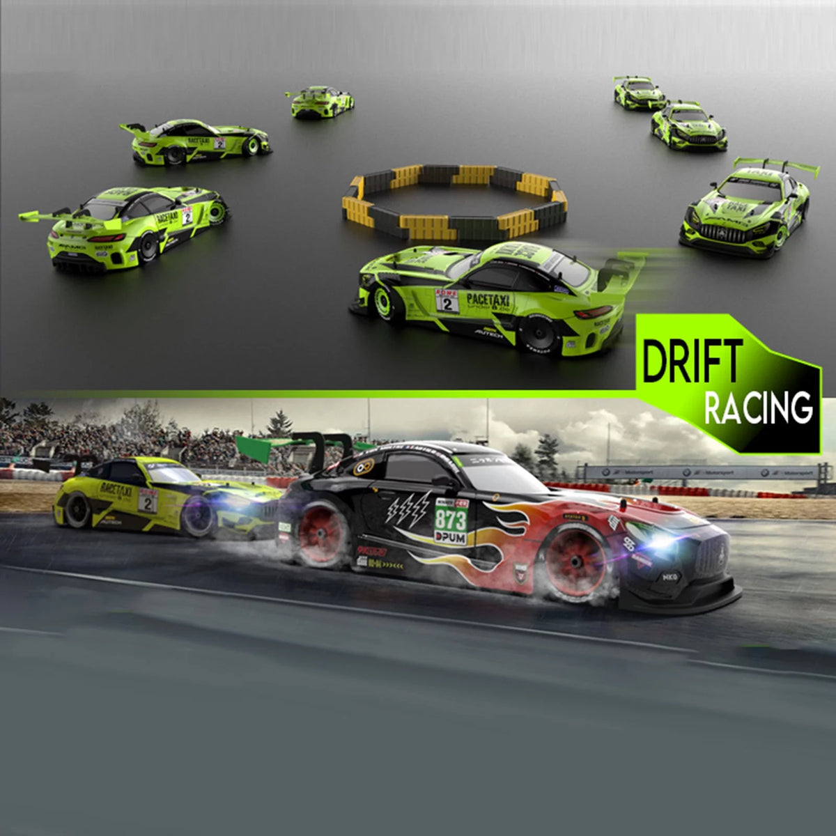 1/16 4WD RC Drift Car with LED Light 4 Replaceable Tires V767
