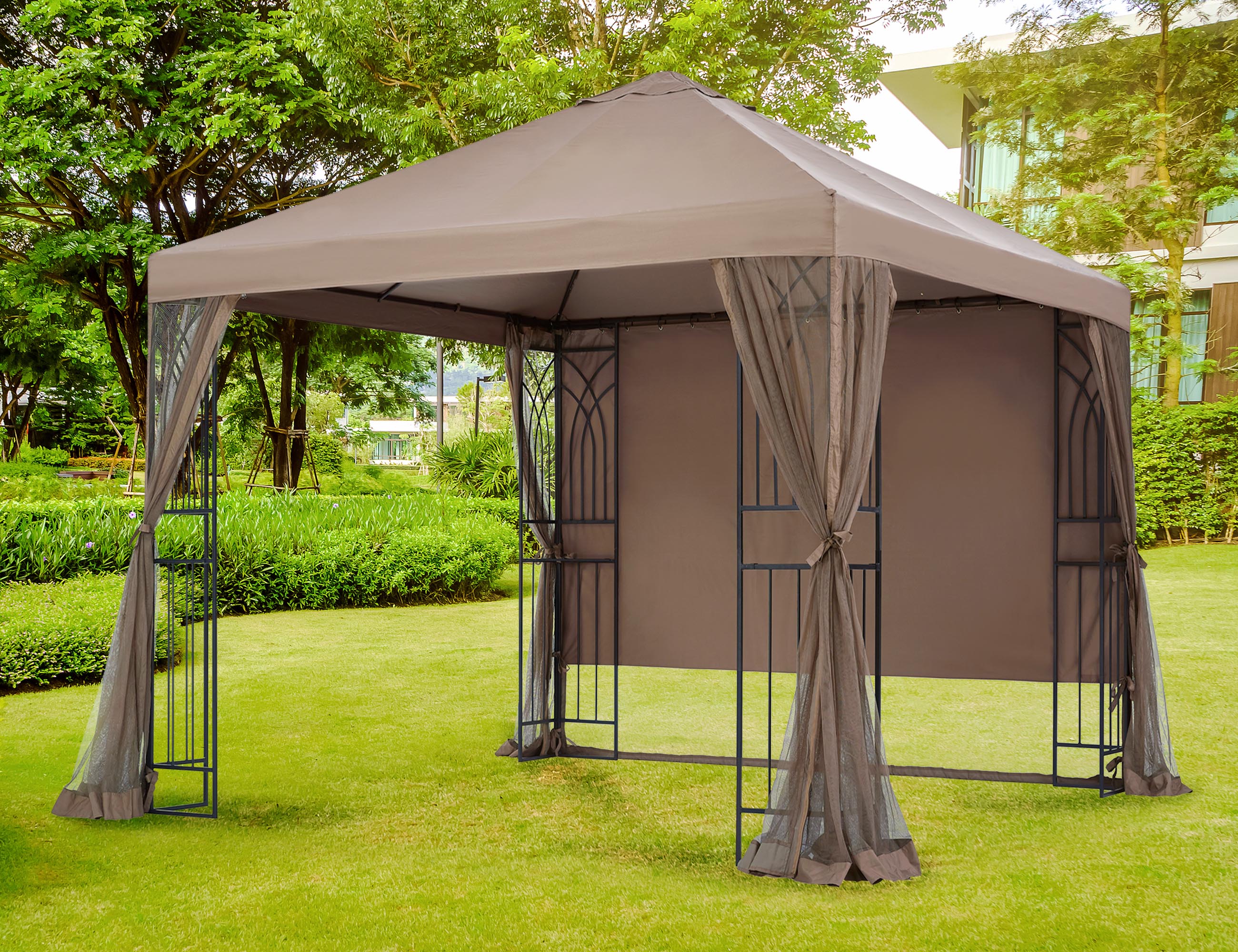 10' x 10' Single-Tier Steel Gazebo with Mosquito Net J496