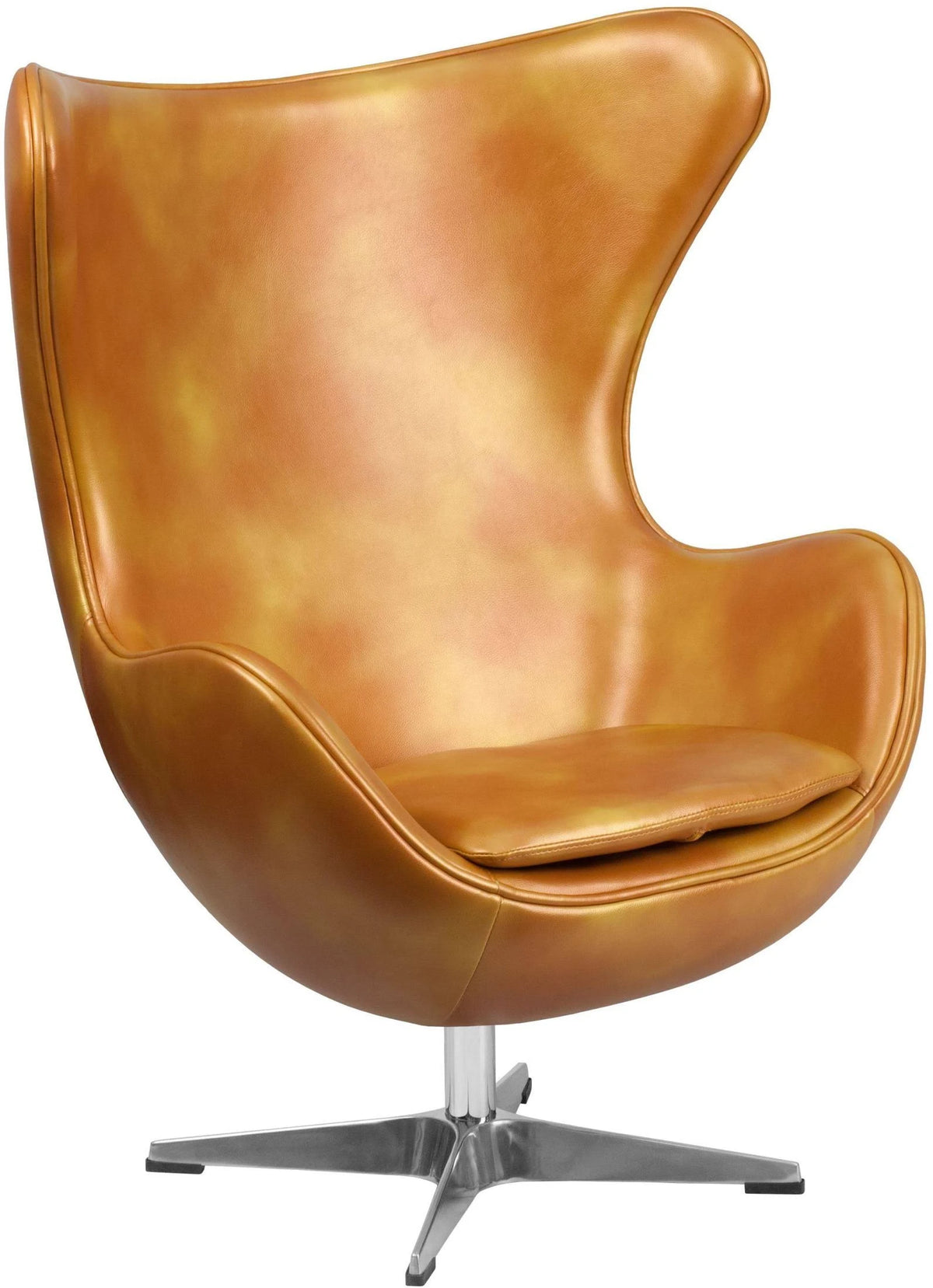 Gold Leather Egg Chair with Tilt-Lock Mechanism V61241