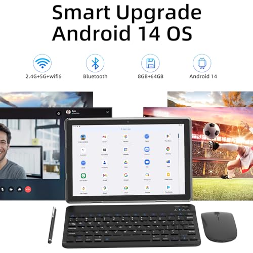 10.1 Inch Android Tablet with Keyboard Mouse Case Stylus 64GB ROM 8GB RAM W65284