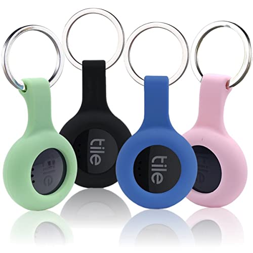 4 Packs Silicone Case for Tile Tracker Tag with Keychain (Black,Green,Pink,Blue) Q932450