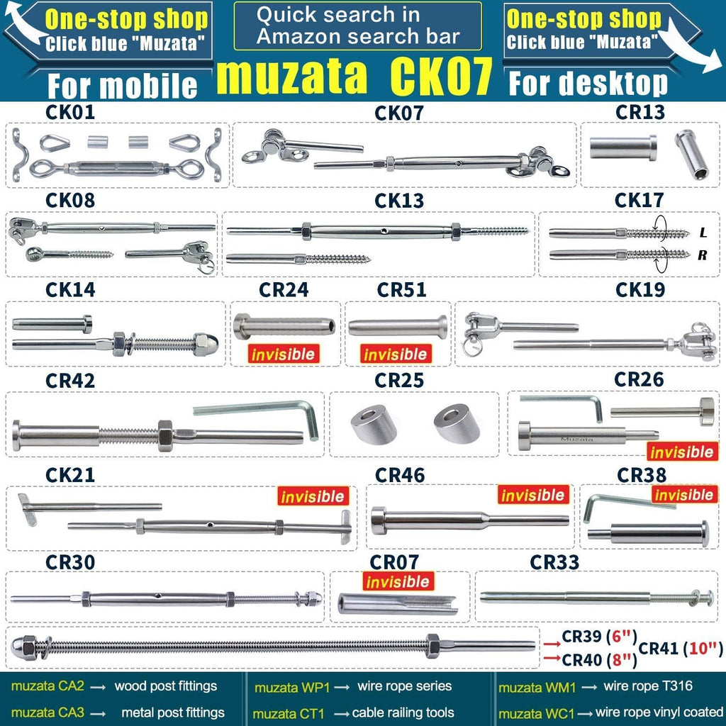 40Set 1/8 Cable Railing Kit Hardware Heavy Duty Turnbuckle M5 Eye to Eye Stainless Steel Angle Adjustable T20404