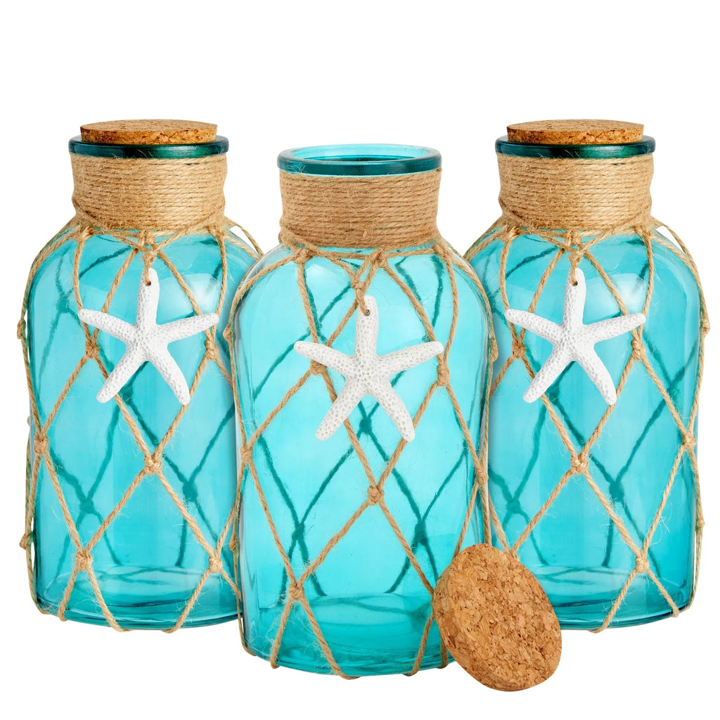 3 Pack Blue Glass Vase with Cork Lid C2889