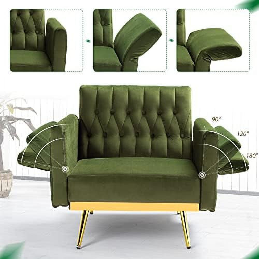 Velvet Accent Chair with Ottoman and Pillow Olive Green T8952