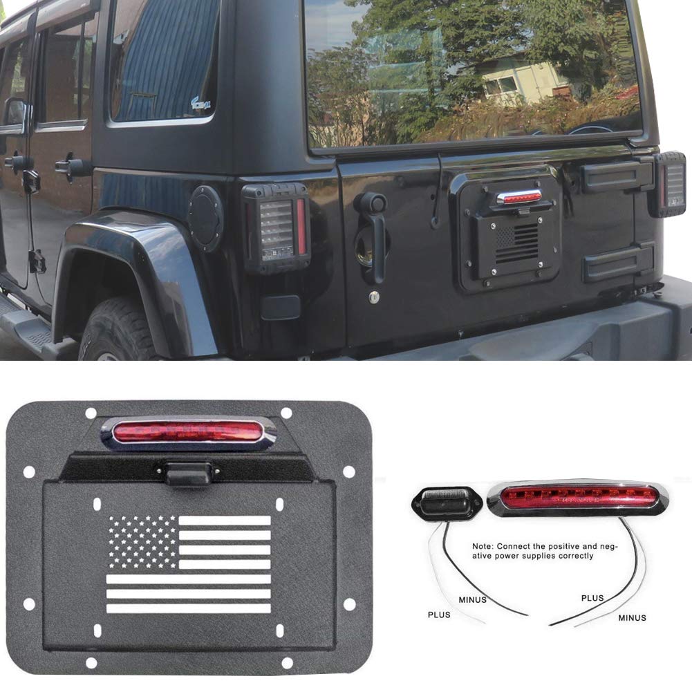 Spare Tire Delete License Plate Relocation Kit with Plate Light and Third Brake Light for Wrangler JK JKU E10861
