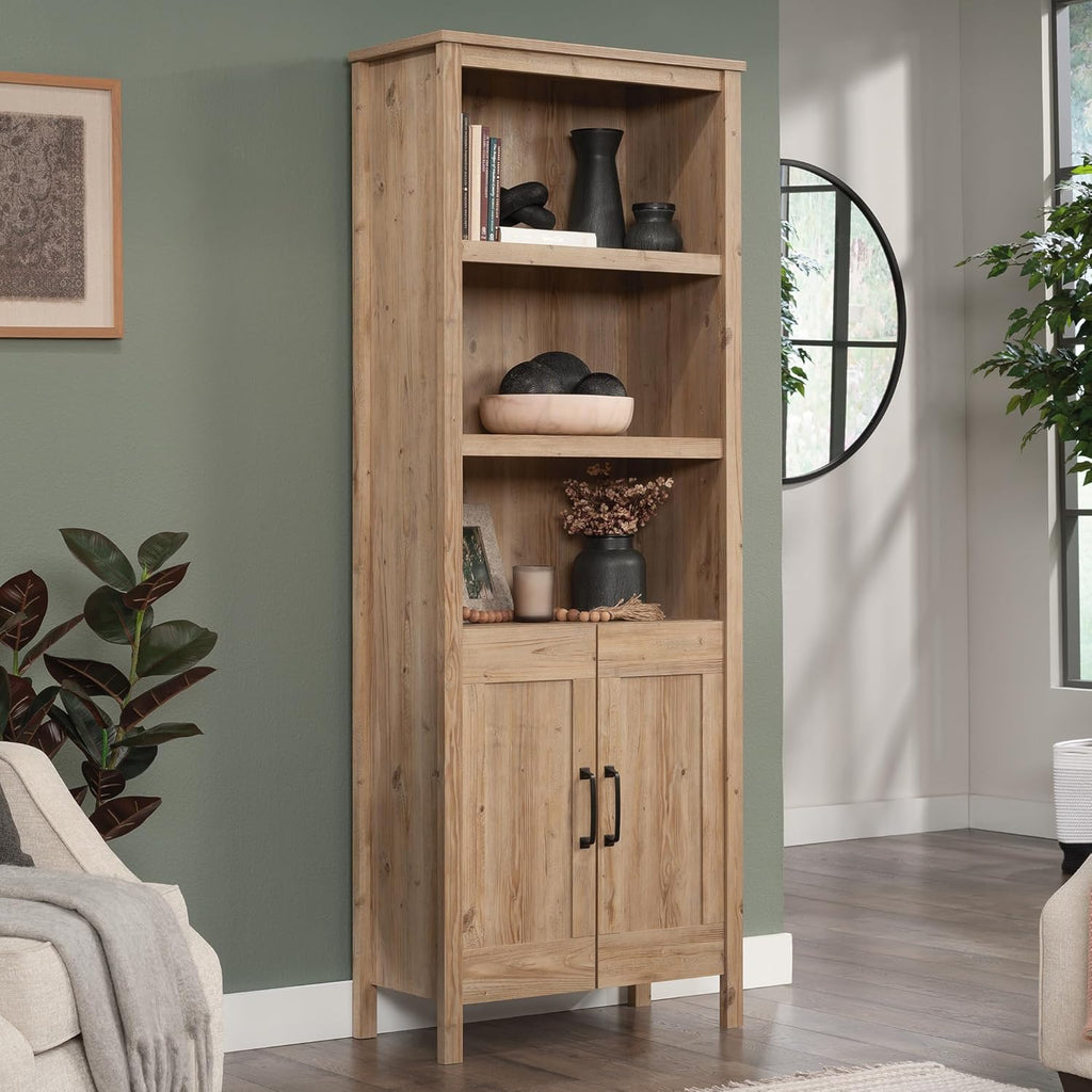 Khaki Pine Finish Bookcase with Doors X337