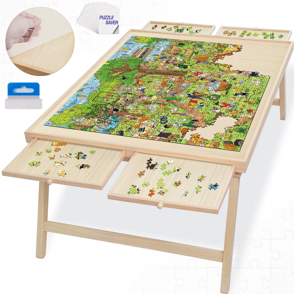 1500 Piece Wooden Jigsaw Puzzle Table with Folding Legs and 4 Drawers R127