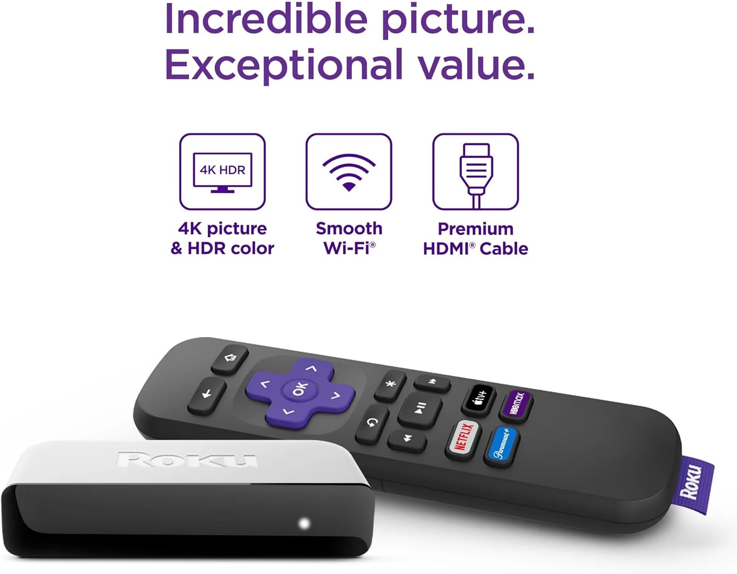 4K HDR Streaming Media Player with HDMI Cable and Remote Z3237