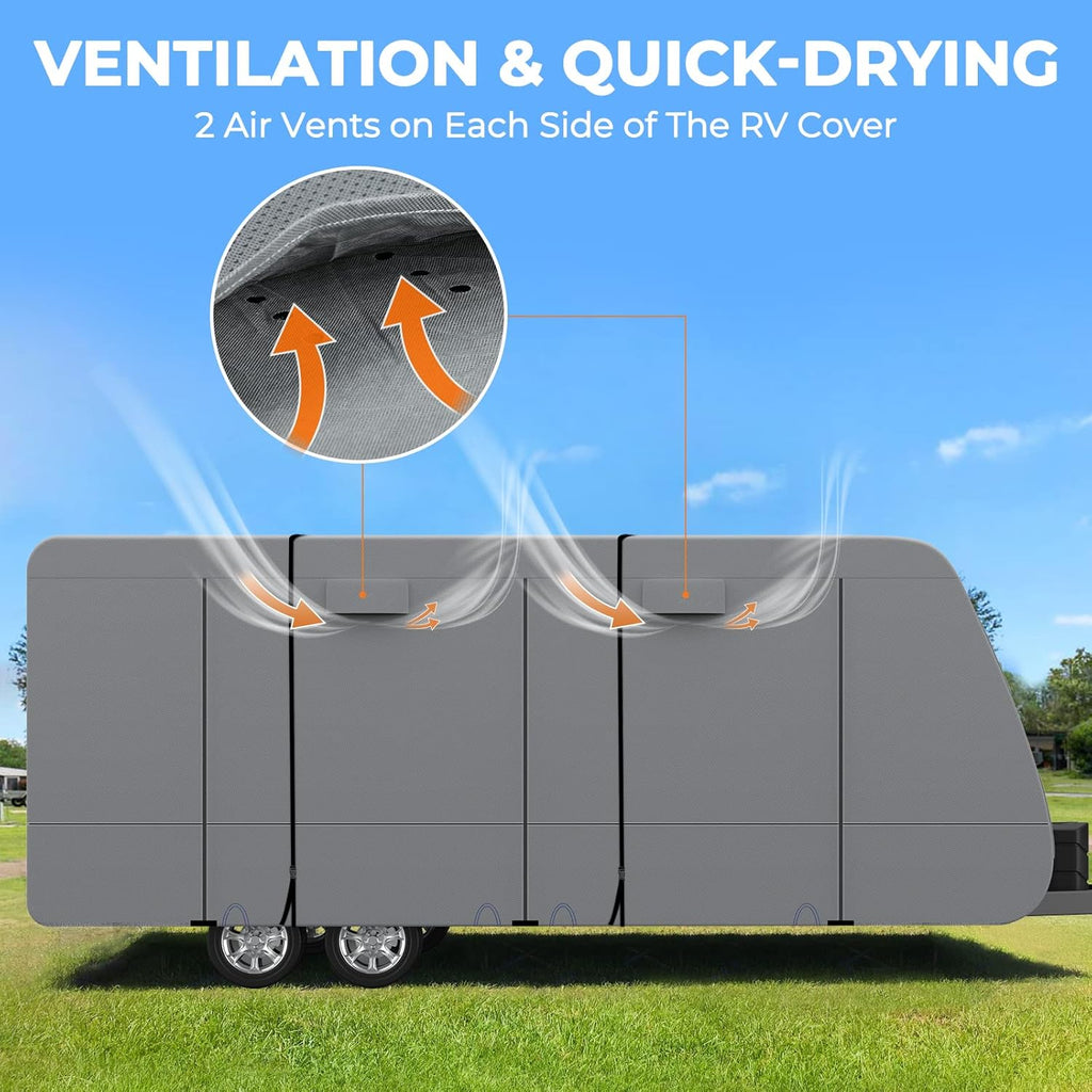 Heavy Duty 5 Layers Anti-UV Camper Cover with 4 Gutter Spout Covers Tongue Jack Cover 2 Windproof Straps Y60589