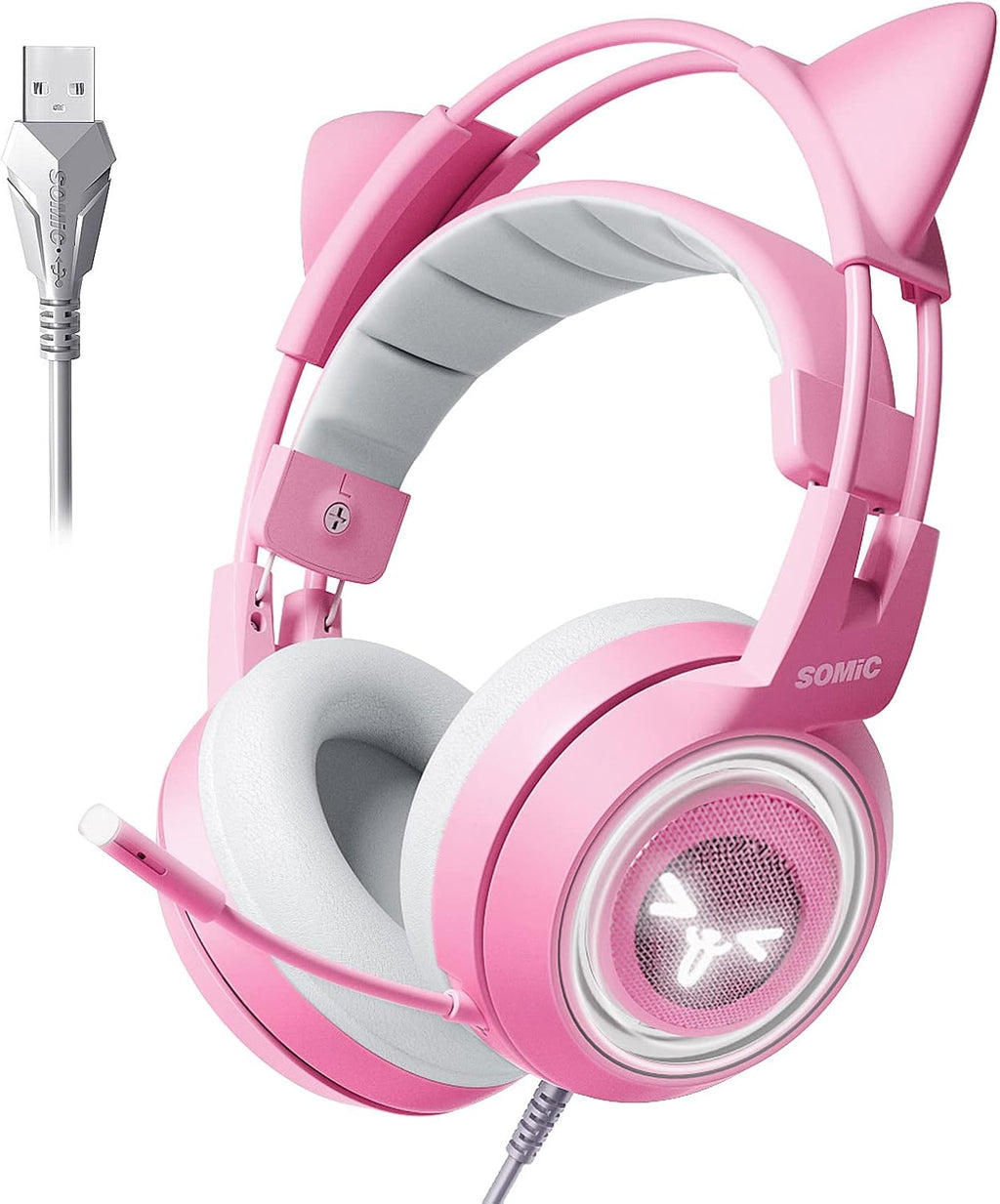 Black 7.1 Virtual Surround Sound Detachable Cat Ear Headphones, USB, Over Ear, Pack of 2 I7197