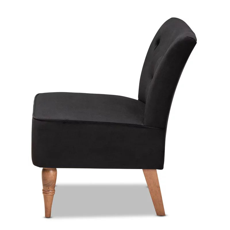 Black Velvet and Walnut Brown Wood Accent Chair G93646