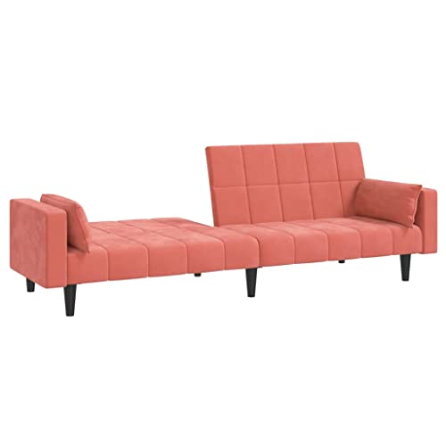 Pink Velvet 2-Seater Sofa Bed with Two Pillows E930